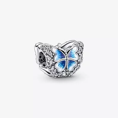 S925 Silver Plated Blue Butterfly Sparkling Charm C57 • £12.95