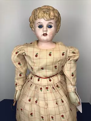 20” Antique German Minerva Brass Head Doll Painted Face BL Glass Eye Repaint #me • $90