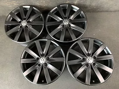 $795 • Buy (4) VW Volkswagen Golf Jetta Satin Black Powder Wheels Rims + Caps 17  Hol.69936