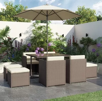 Rattan Garden Dining Set 8 Seater In Brown • £699.95