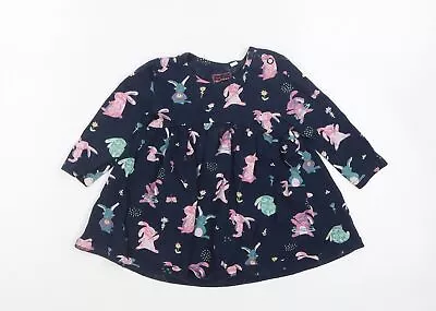 £3 • Buy Blue Zoo Girls Blue Geometric Cotton Skater Dress Size 6-9 Months Round Neck Sna