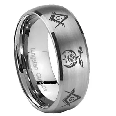 8mm Masonic Shriners Dome Matte Silver Tungsten Rings Wedding Bands • $19.99