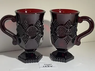 AVON 1876 CAPE COD RUBY RED SET Of 5  FOOTED COFFEE CUP MUGS VINTAGE • $30.40