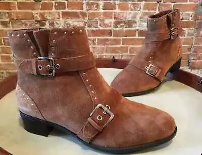 Isaac Mizrahi Brown Suede Selby Buckle Stud Ankle Boots 8 W New • $49.95