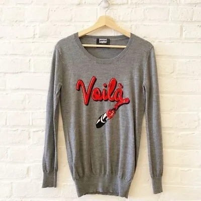 Markus Lupfer || Voila Sequined Embellished Lipstick Jumper Sweater Gray Red XS • $128.85