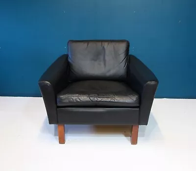 Danish Mid Century Black Leather Armchair Retro Vintage 50s 60s 70s • £495