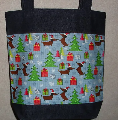 NEW Handmade Medium Christmas Dachshund Doxie Holiday Denim Tote Bag • $19.99
