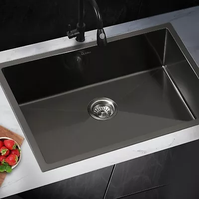 Welba Kitchen Sink Stainless Steel Bathroom Basin Single Black 70X45CM • $155.90