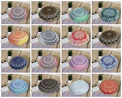 22  Round Floor Cushion Cover Cotton Pillow Pad Flower Mandala Sofa Cover Home • £8.99