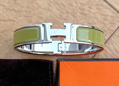 Hermes Clic H Bracelet Green Khaki Chartreuse Silver Palladium Narrow Enamel PM • $399