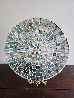 Handcrafted Mosaic Art Glass Iridescent Plate/Platter/Serving Tray Round Decor • $32.19