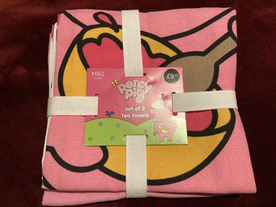£6.99 • Buy M & S Percy Pig Tea Towels X 3 New (50x70cm Each, Pure Cotton) Gorgeous!
