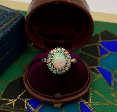 Vintage Fire Opal 3Ct Oval Cut Cluster Flower Ring 14K Yellow Gold Plated Silver • $134.41