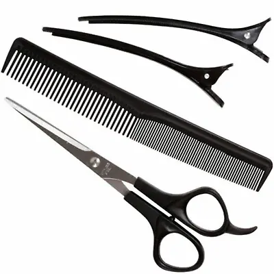 HAIRDRESSING CUTTING SET Hair Styling Scissors Long Comb Clips Barber Salon Kit • £3.98