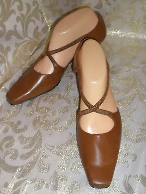 Vintage NATURALIZER BROWN LEATHR PUMPS MULES HEELS Open Sides Closed Back 7.5 • $15.99