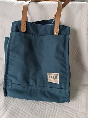 FEED Projects Women's Reusable Canvas Market Multi-Pocket Tote Bag Sea Blue • $17.99