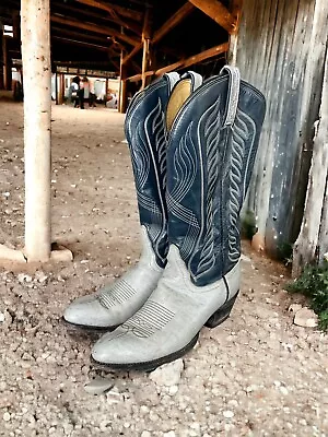 Tony Lama Mens 8056 Black Label Blue Leather Cowboy Western Boots Size 9.5B Vtg • $99