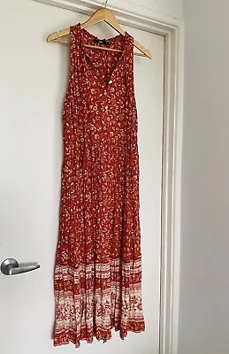 Sportsgirl Maxi Dress Size 12 100% Viscose Boho Lined Burnt Orange Red Floral • $25