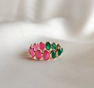 Natural Emerald Ruby Gemstone Band Ring 925 Sterling Silver Stacking Jewelry • $88