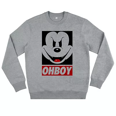 Evil Mickey Mouse OHBOY Grey Sweater OBEY Disney Jumper Hoodie Minnie Character • $84.07