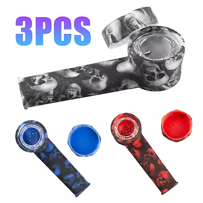 Three Pack Silicone Tobacco Smoking Hand Pipe Glass Bowl Cap Lid 3Pack Skulls • $12.60