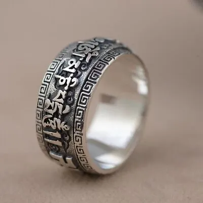 Men Women 925 Sterling Silver Buddhism Lotus Mantra Spinning Band Ring A3674 • $40.99