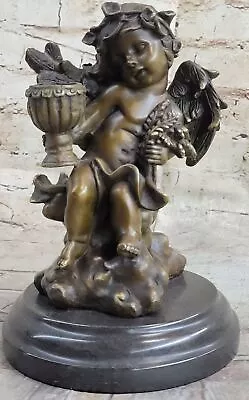 Nude Cherub Holding Cup Bronze Candleholder Sculpture Candelabra Decor On Marble • $124.50