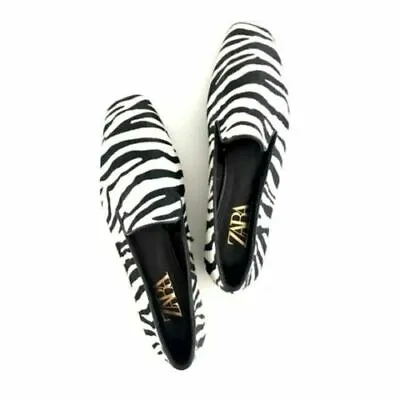New Zara Animal Zebra Print Cowhide Flat Shoes Leather Womens Size 6 Nwt • $40.97