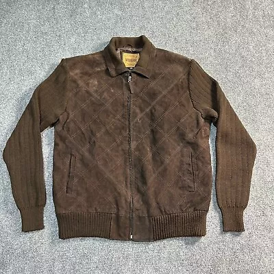 Original Windbreaker Jacket Mens Extra Large Brown Knit Sweater Suede Leather • $49