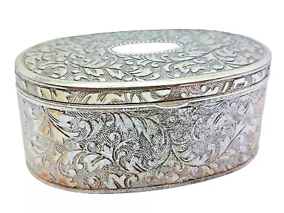 Silver Plated  Oval Lidded Hinged Trinket/Jewelry Box Red Velvet Lined Embossed  • £14.41