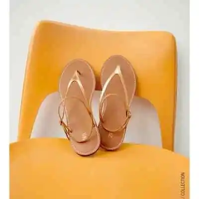 Zara Gold Leather Flat Sandals 3 • £20