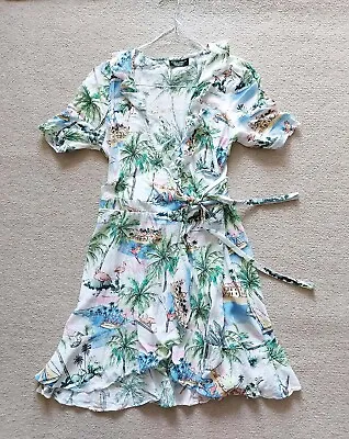 £5 • Buy Zara Wrap Summer Dress - Beach Calypso Palms, Parrots & Flamingos Size L