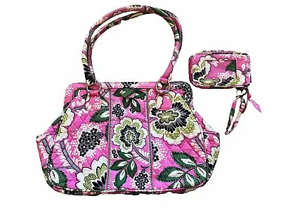 Vera Bradley Priscilla Pink Floral Frame Shoulder Bag & Wristlet Wallet Quilted • $30