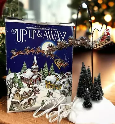 Vintage Dept 56 Snow Village ~ Up Up & Away Animated Reindeer And Sleigh W/Box • $44.95