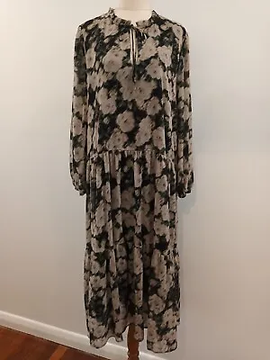 DECJUBA Ladies Long Dress Size 14 Long Sleeves Floral Lined As New • $25.95