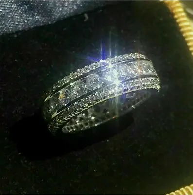 $153.68 • Buy 14K White Gold FN925 2.4Ct Round Cut Diamond Men's Engagement Wedding Band Ring