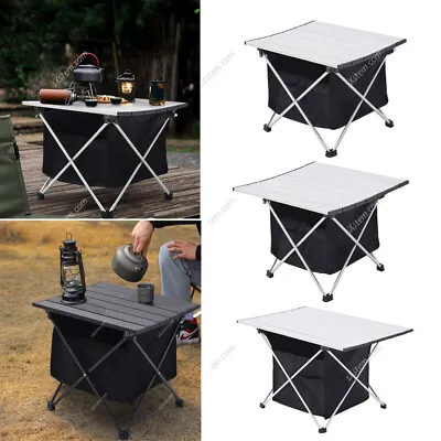 Portable Lightweight Camping Folding Table With Storage Basket Outdoor Picnic • £17.95