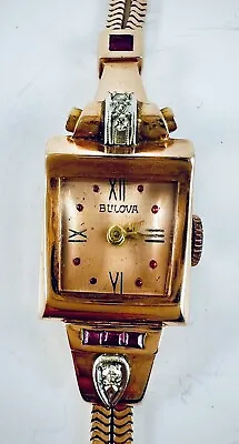 $895 • Buy Vintage 14k Rose Gold Bulova Diamond & Ruby Watch, Ladies 17J