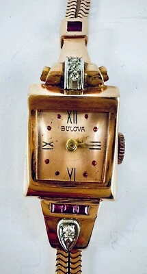 $895 • Buy Vintage 14k Rose Gold Bulova Diamond & Ruby Watch, Ladies 17J