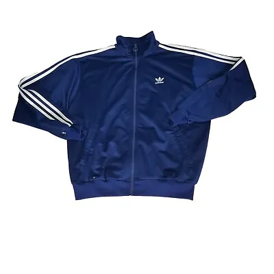 $30 • Buy Vintage Adidas Blue Trefoil Logo 3 Stripe Classic Full Zip Track Jacket Mens S