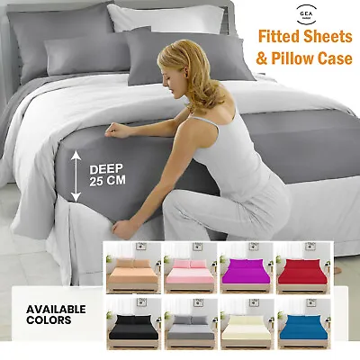 £0.99 • Buy Extra Deep Plain Fitted Sheet Cotton Bed Sheets Mattress Single Double King Size