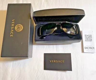 Versace Sunglasses 2163 100281 63mm Gold Black Frame With Dark Grey Polarized Le • $219