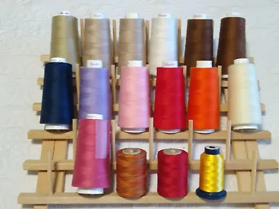 Used Lot Of 12 Maxi-Lock Serger Thread + 3 Smaller Spools  (Holder Not Incl) • $18.16