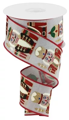 Festive Nutcrackers Wired Christmas Ribbon - 2 1/2  X 10 Yards Red Edge Wreath • $14.95