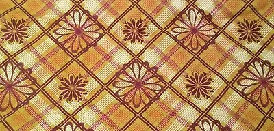 VIP By Cranston Fabric Floral Retro/Vintage Look Plaid 70s Flowers Yellow/Green • $5.50