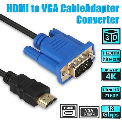 6ft HDMI Male To 15 Pin VGA Male Video Adapter Cable For PC DVD 1080p TV HDTV • $8.50