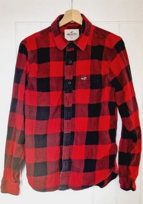 £4.95 • Buy Hollister RED BLACK Checked  Shirt Medium MEN MISSING 1 BUTTON