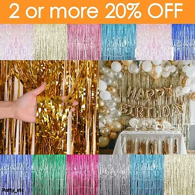 £2.05 • Buy 2-3M Foil Curtain Backdrop Tinsel Shimmer Door Birthday Party Decoration Fringe