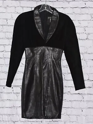 VINTAGE Michael Hoban North Beach Black Suede & Leather Mini Cocktail Dress Sz P • $425