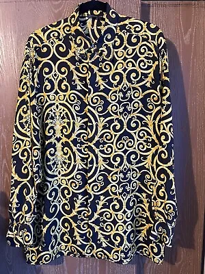 Rare Gianni Versace Baroque Scroll Barocco Button Down Silk Shirt • $475